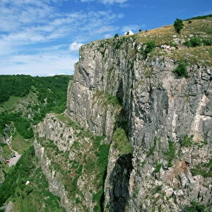 Cheddar Gorge tourist attraction, limestone rock formations, Somerset, England
