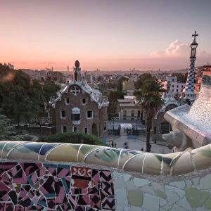 Details of Antoni Gaudis architecture in Park Guell, UNESCO World Heritage Site