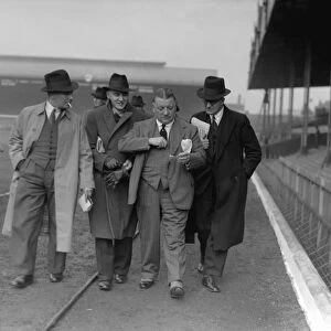 Arsenal manager George Allison talks to the press at Highbury before the 1936 FA Cup Final