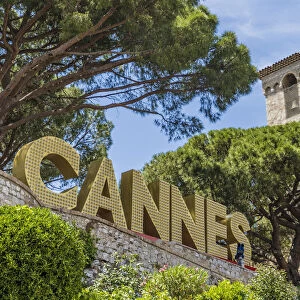 Cannes sign at Cannes Castle Museum, old quarter of Le Suquet, Cannes, Cote D Azur