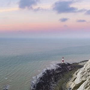 United Kingdom, East Sussex, Eastbourne, Beachy Head lighthouse, Seven Sisters coastline