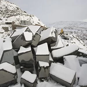 Snow at kirkstone slate quarry in the Lake district UK