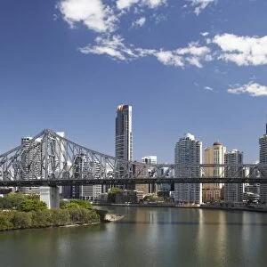 Australia, Queensland, Brisbane, Story Bridge, Brisbane River, and Brisbane Central Business District
