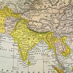 ASIA MAP, 19th CENTURY. Persia, Afghanistan, Turkestan, India, Tibet, Burma, and Siam
