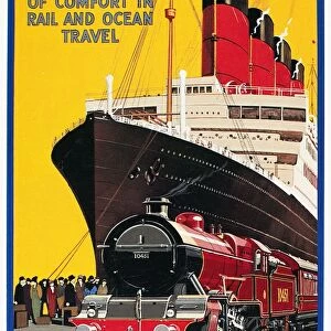 English poster, c1930, for LMS Express and Cunard Line, rail and ocean travel
