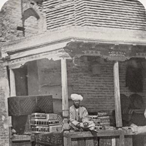 SAMARKAND: VENDOR, c1870. A chest vendor at the bazaar in the Zaravshan district of Samarkand