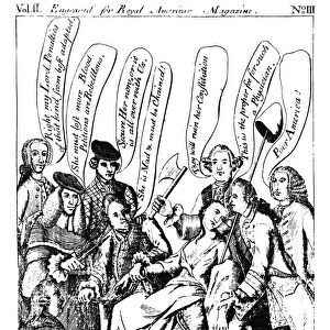 Satirical engraving by Paul Revere, 1775, after an English engraving of 1770, showing America surrounded by physicians diagnosing her ills and suggesting treatments