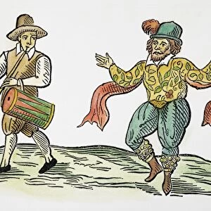 WILLIAM KEMP: MORRIS, 1599. William Kemp dancing the Morris: woodcut from the title