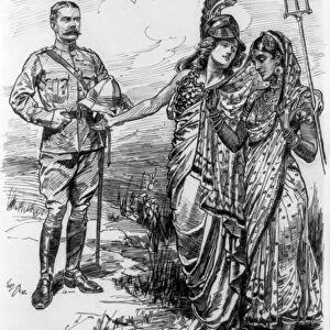 Britannia, holding her trident, introduces Lord Kitchener to a modestly veiled India