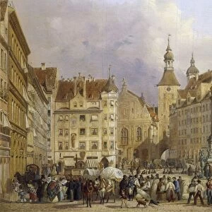 Germany, Munich, Odeonsplatz (Odeons Square) and Theatiner Kirke (Church) by Heinrich Adam, 1840 Watercolor
