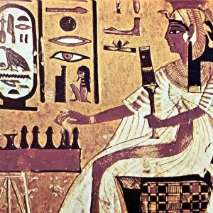Nefetari, favourite queen of Ramses II (Rameses 1304-12137 BC) seated, playing Senat