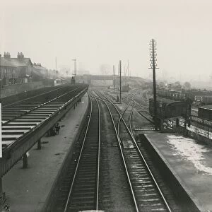 Bishops Stortford station, looking South. Up island platforms on left. Up end of down platform