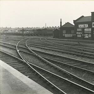 Cambridge station, view from station platform looking East, the two curved sidings