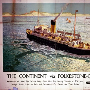 The Continent via Folkestone-Calais, BR poster, 1948