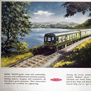 Diesel Train near Bassenthwaite Lake, BR (LMR) poster, c 1950s