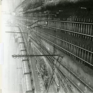 Ely North Junction, 1911. Signal box on right adjoining up main line into Ely. Fruit vans