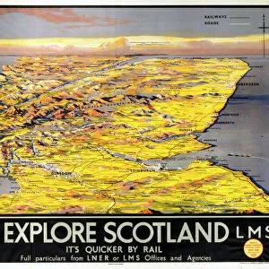 Explore Scotland - Its Quicker by Rail, LNER / LMS poster, 1923-1947