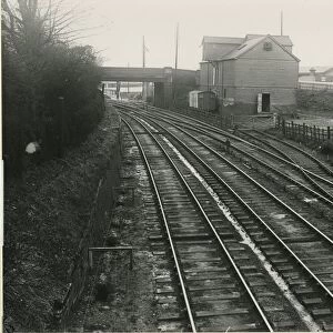 Looking south from Bishops Stortford station, with the granary siding on right