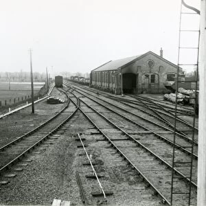 Mildenhall, view west from the station towards goods shed. At right is a signal post
