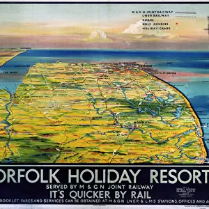 Norfolk Holiday Resorts, M&GN / LNER / LMS poster, 1936