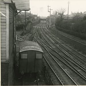 View north from Bishops Stortford station. Granary on the left; Great Eastern