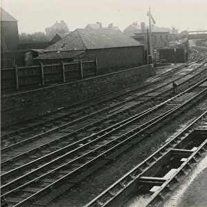 View south from Bishops Stortford Station Road overbridge. North station building