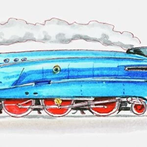 blue, british, history, horizontal, locomotive, mallard, no people, public transport