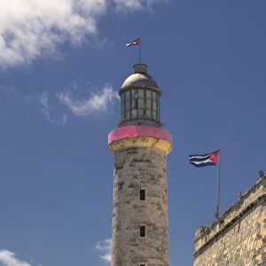 Cuban flag over the Lighthouse of El Morro