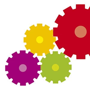 Digital illustration of colourful cogs