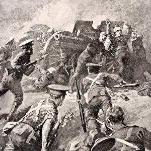 British soldiers bayonet charge German gunners, from The War Illustrated Album deLuxe