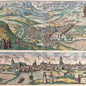 Brixen (Bressanone), Italy and Lauingen, Donau, Germany (engraving, 1588)