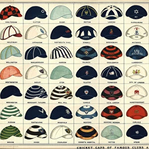 Caps and colours of famous British cricket clubs and schools (chromolitho)