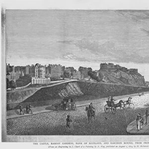 The Castle, Ramsay Gardens, Bank of Scotland, and Earthen Mound, from Princes Street (engraving)