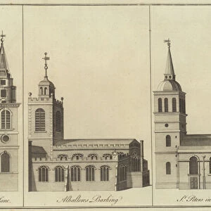 Churches of St Vedast, Foster Lane, Allhallows, Barking and St Peter in Cornhill, London (engraving)