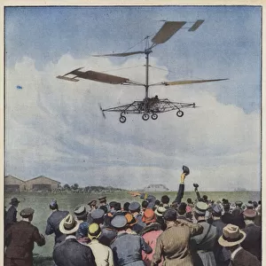 At the Ciampino military airport, the Italian helicopter manages to rise and lower... (colour litho)