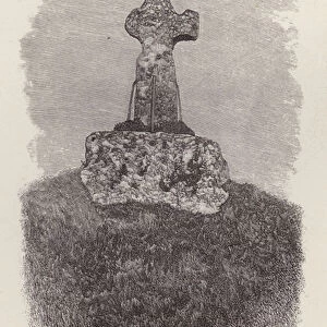 Cross in memory of King John of Bohemia, killed fighting in the French army at the Battle of Crecy, Hundred Years War, 1346 (litho)