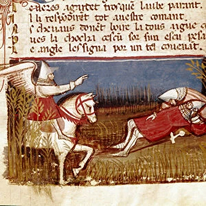 The death of the knight Roland, nephew of Charlemagne, during the Battle of Roncevaux