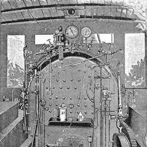 Driver's cab of an American locomotive from 1890, digitally restored reproduction of an original from the 19th century
