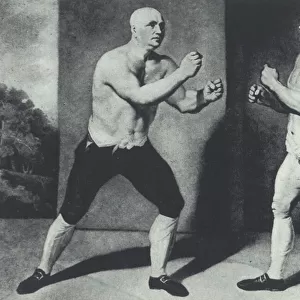 Early British barefist boxers, John Broughton (left) and George Stevenson fight in 1741