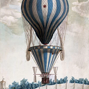 Early Hot Air Balloon in Flight, 1828 (watercolor)