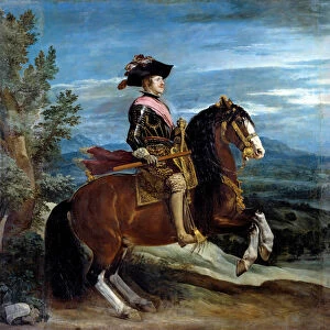 Equestrian portrait of King Philip IV (1605-1665) Painting by Diego Rodriguez de Silva y