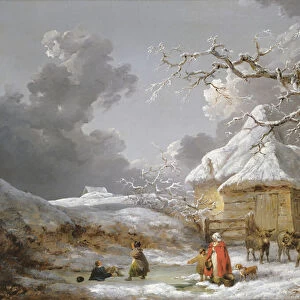 A Fall on the Ice (oil on canvas)