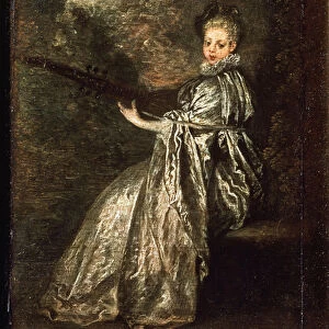 The finette girl playing a string musical instrument - oil on canvas, 18th century