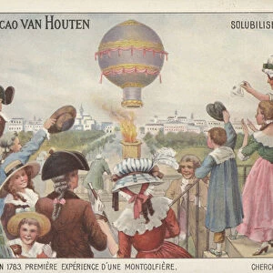 First flight of the Montgolfier Brothers balloon, 5 June 1783 (chromolitho)