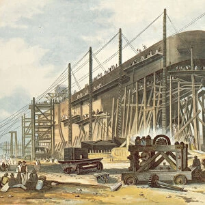 The Great Eastern on the Stocks (colour engraving)