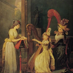 Harp lesson given by Madame de Genlis to Mademoiselle d Orleans with Mademoiselle