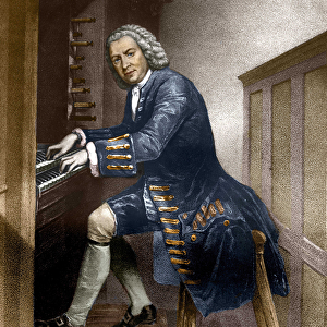 Johann Sebastian Bach playing the Organ, c. 1881 (colour litho)