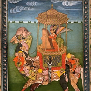 Magic camel. Painted miniature, circa 1750, art of Rajasthan and Pahari (India)