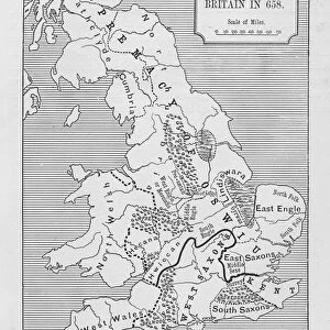 Map of Britain in 658, produced by Stanfords Geographical Establishment (litho)