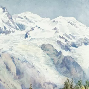 Mont Blanc from the Ruskin Stone (colour litho)